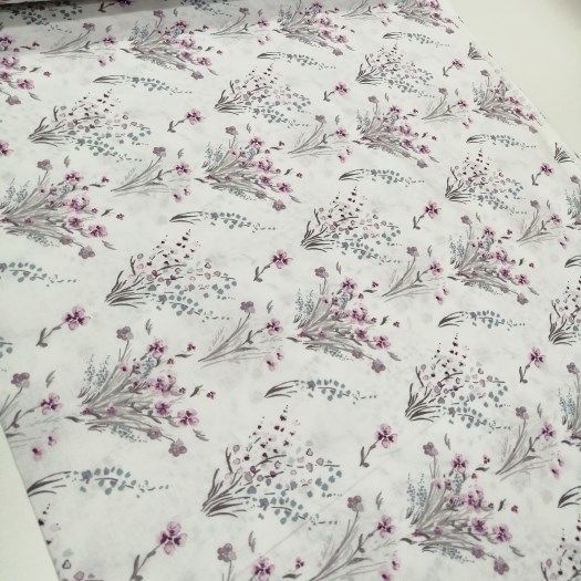 Demet Çiçekler Poplin Kumaş mor