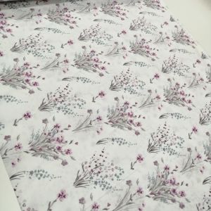 Demet Çiçekler Poplin Kumaş mor