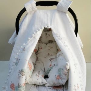 Pikeli Muslin Kumaştan Puset Örtüsü Minderi ve Çarşafı