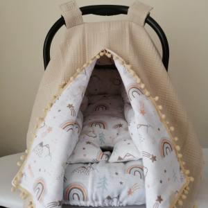 Pikeli Muslin Kumaştan Puset Örtüsü Minderi ve Çarşafı