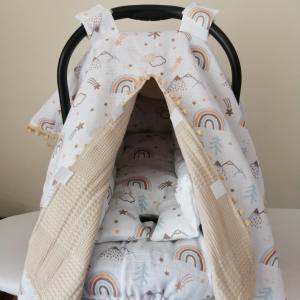 Pikeli Muslin Kumaştan Puset Örtüsü Minderi ve Çarşafı