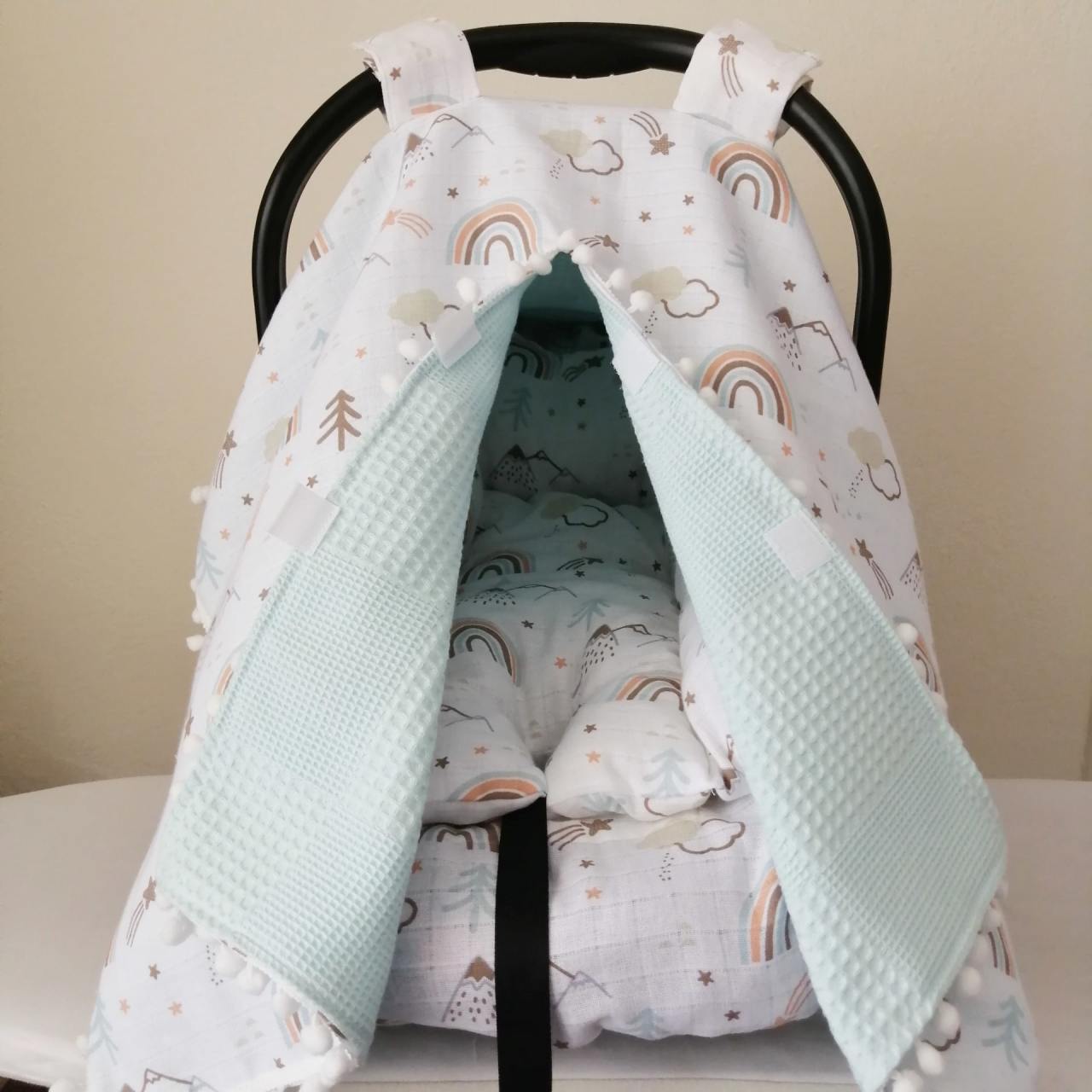 Pikeli Muslin Kumaştan Puset Örtüsü Minderi ve Çarşafı