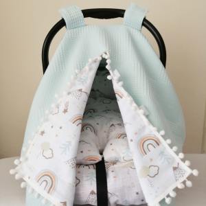 Pikeli Muslin Kumaştan Puset Örtüsü Minderi ve Çarşafı