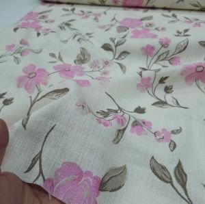 Keten Kumaş Pembe Çiçekler