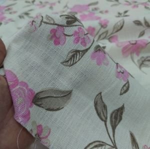 Keten Kumaş Pembe Çiçekler