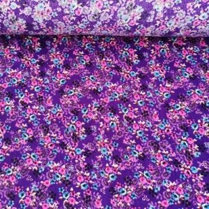 Toplu Çiçekler Viskon Kumaş Mor