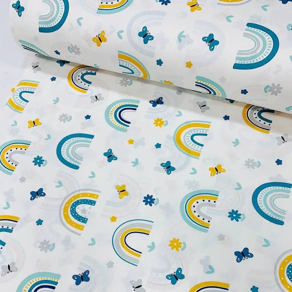 Renkli Gökkuşağı Mint Poplin Kumaş