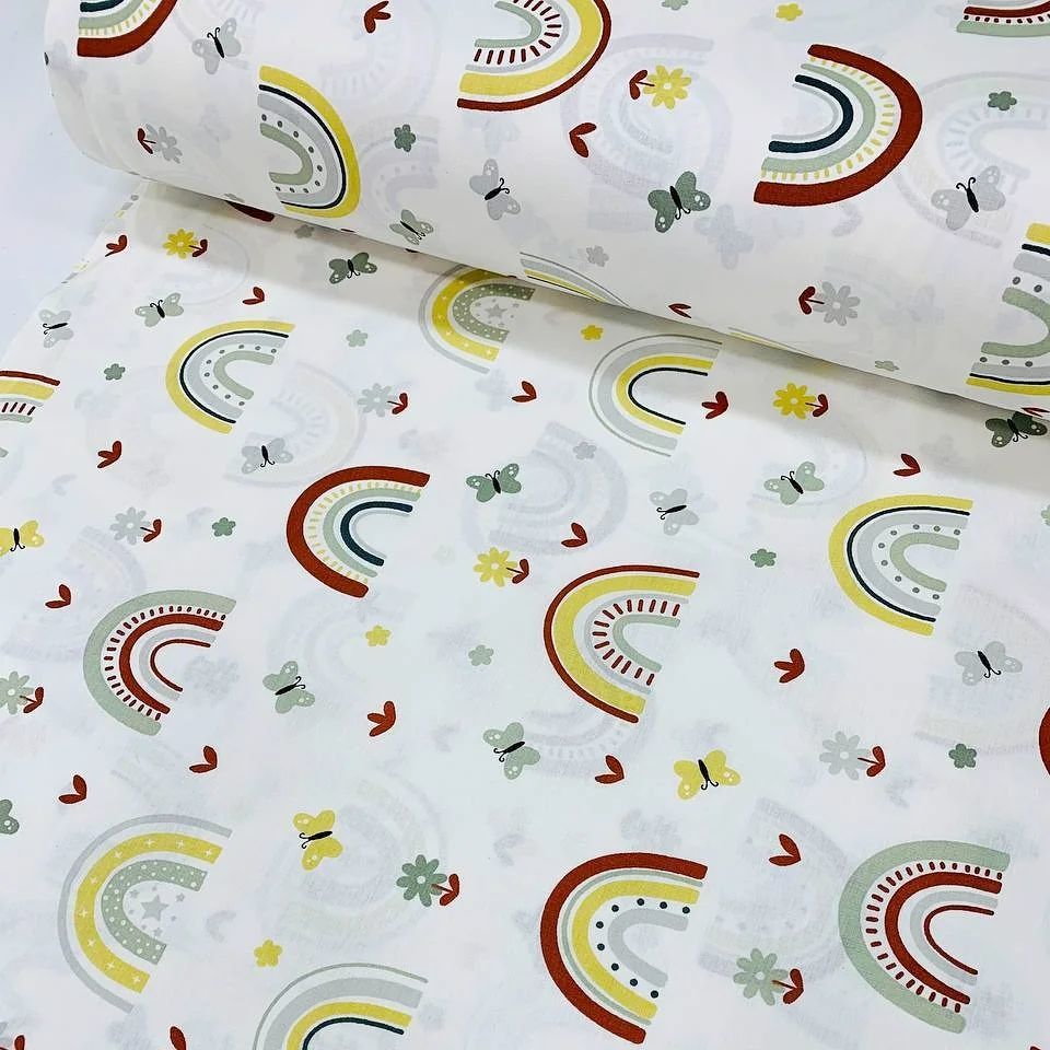 Renkli Gökkuşağı Kiremit Poplin Kumaş