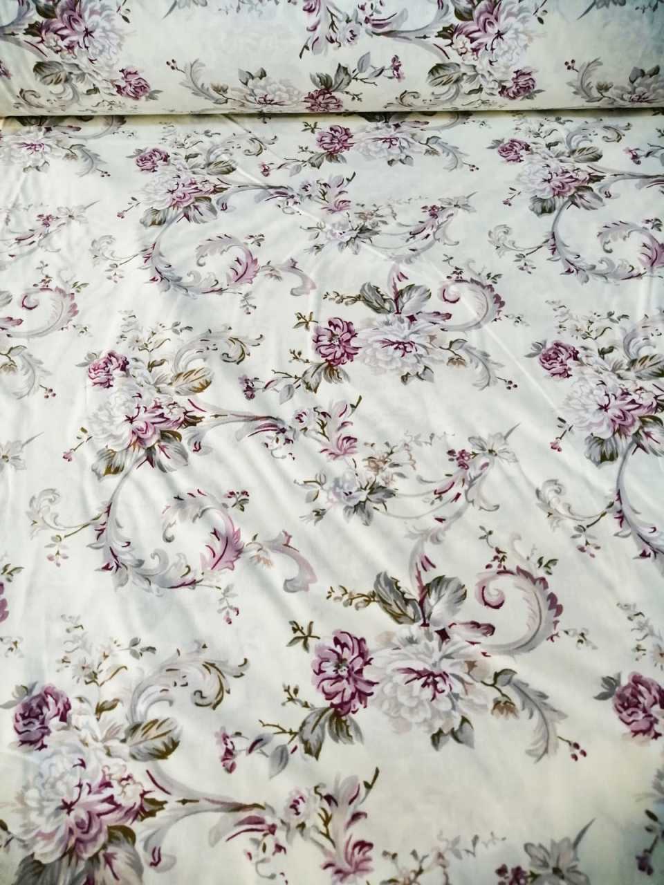 Soft Çiçekler Poplin Kumaş mor