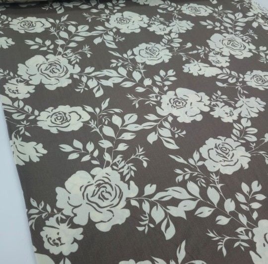 Krem Güller Viskon Kumaş kahverengi