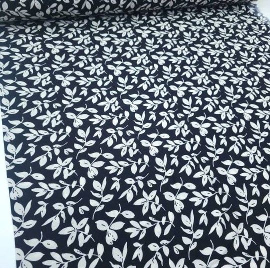 Moda Yapraklar Viskon Kumaş siyah