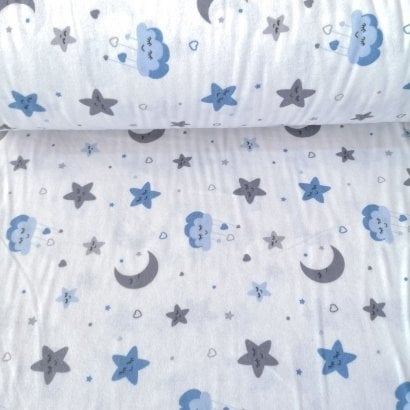 Ay ve Yıldızlar Pazen Kumaş mavi