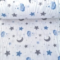 Ay ve Yıldızlar Pazen Kumaş mavi