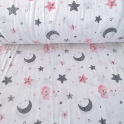 Ay ve Yıldızlar Pazen Kumaş pembe