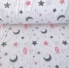 Ay ve Yıldızlar Pazen Kumaş pembe