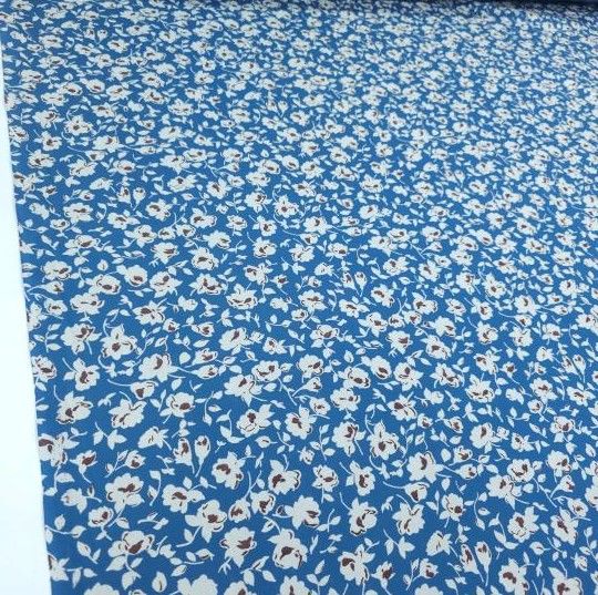 Sonbahar Çiçekleri Viskon Kumaş mavi