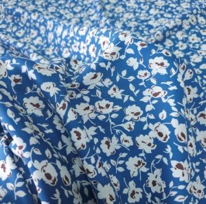 Sonbahar Çiçekleri Viskon Kumaş mavi