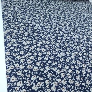 Sonbahar Çiçekleri Viskon Kumaş lacivert