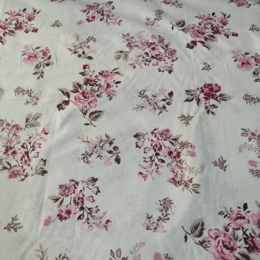 Dallı Güller Poplin Kumaş pudra