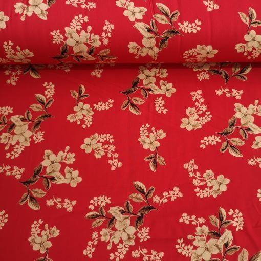 Toplu Çiçekler Viskon Kumaş kırmızı