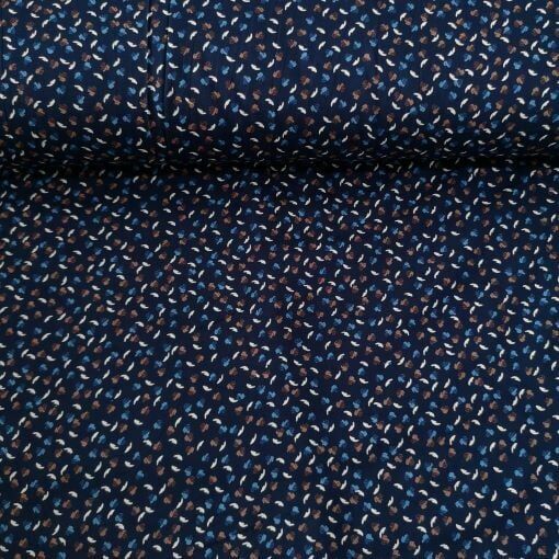 Küçük Yapraklar Viskon Kumaş mavi