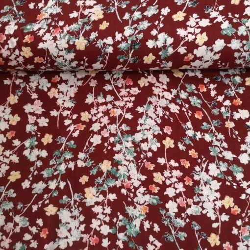 Toplu Papatyalar Viskon Kumaş bordo