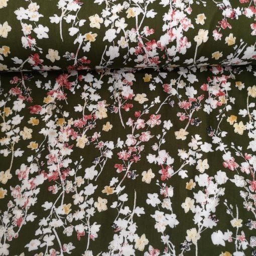 Toplu Papatyalar Viskon Kumaş haki