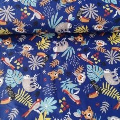 Tropik Hayvanlar Poplin Kumaş lacivert
