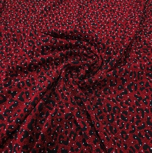 Leopar Taşlı Buzy Kumaş Bordo