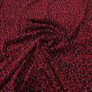 Leopar Taşlı Buzy Kumaş Bordo