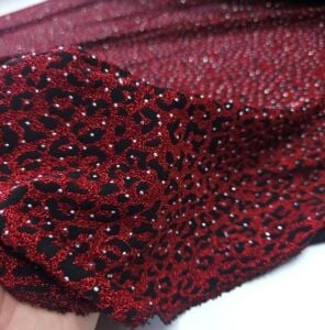 Leopar Taşlı Buzy Kumaş Bordo