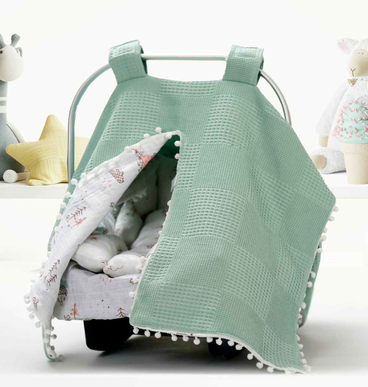 Puset Örtüsü  Minder ve Çarşafı %100 Pamuk Pike ve Müslin Kumaştan