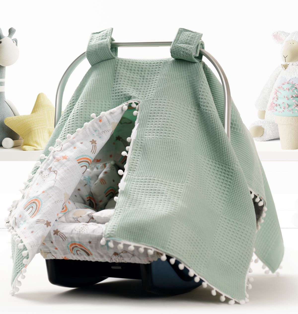 Puset Örtüsü  Minder ve Çarşafı %100 Pamuk Pike ve Müslin Kumaştan