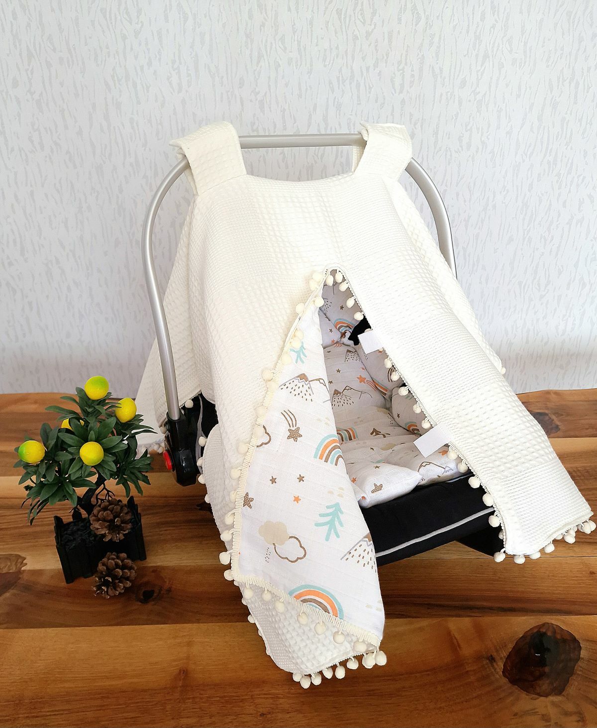 Puset Örtüsü  ve Minder  %100 Pamuk Pike ve Müslin Kumaştan