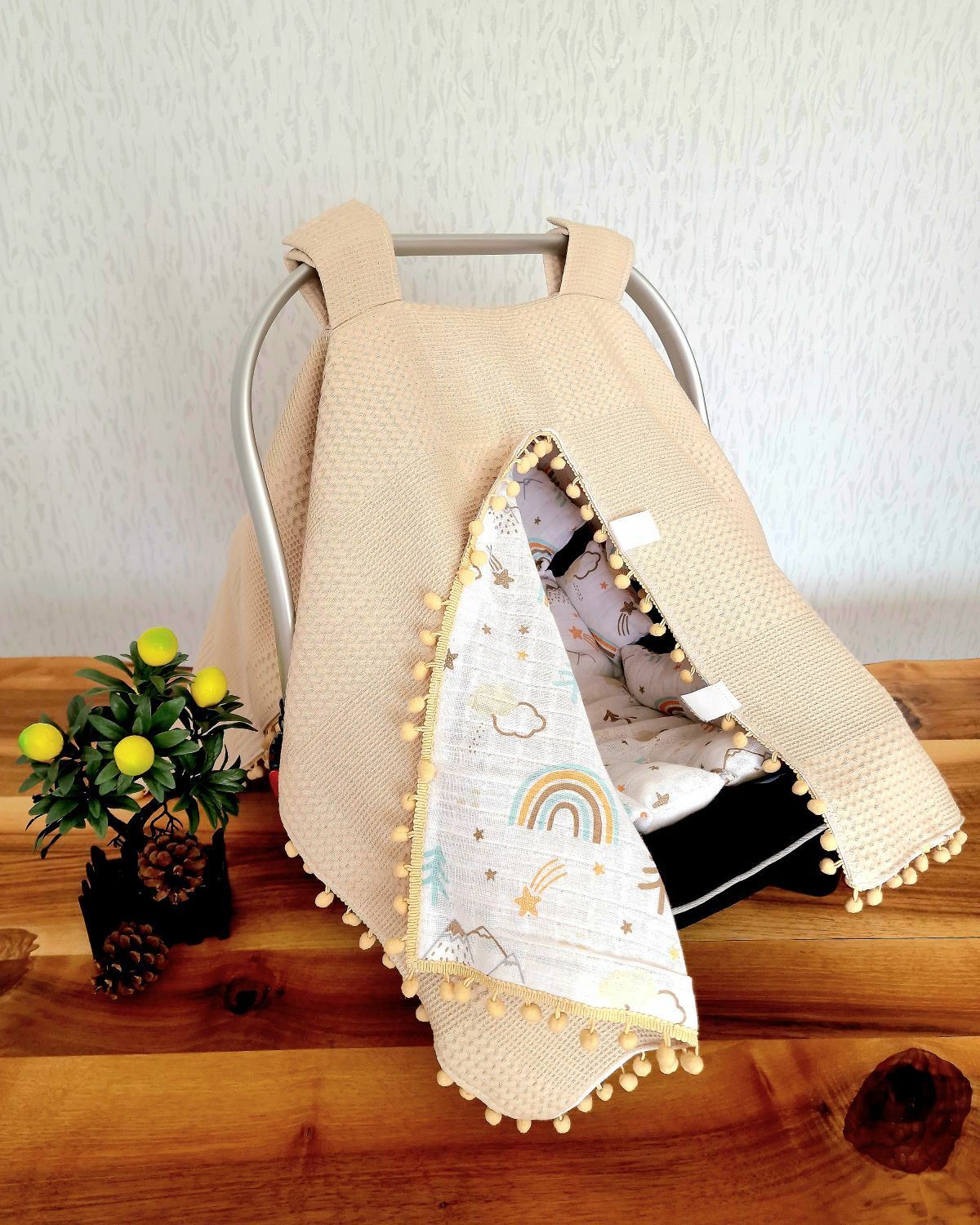 Puset Örtüsü  ve Minder  %100 Pamuk Pike ve Müslin Kumaştan