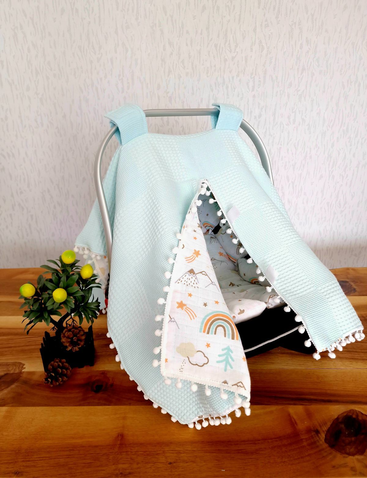 Puset Örtüsü  ve Minder  %100 Pamuk Pike ve Müslin Kumaştan