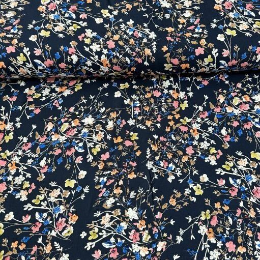Papatya Dalları Viskon Kumaş lacivert