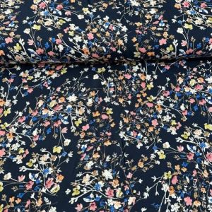 Papatya Dalları Viskon Kumaş lacivert