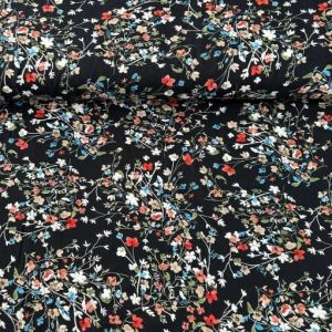 Papatya Dalları Viskon Kumaş siyah