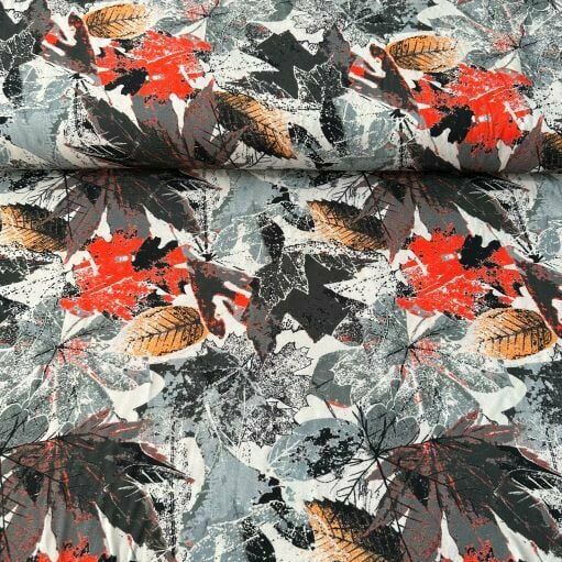 Modern Yapraklar Viskon Kumaş gri