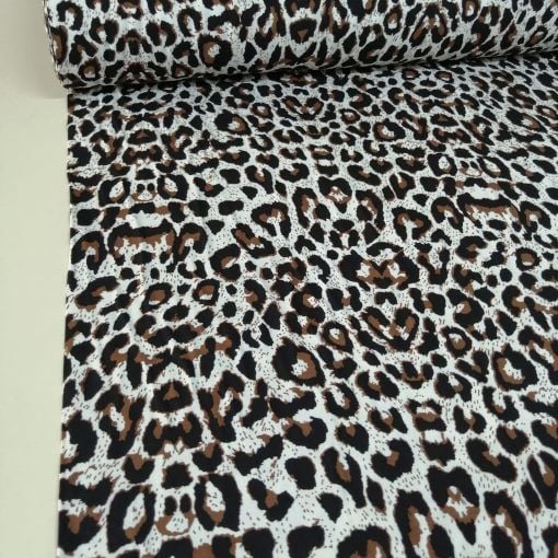 Yeni Leopar Viskon Kumaş krem